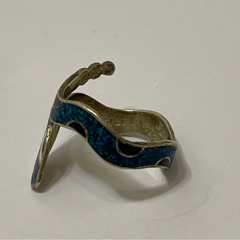Vintage sterling silver enameled wrap around snake ring size 6.5 - Picture 5 of 7